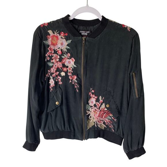Johnny Was 100% Silk Embroidered Bomber Jacket, size S - Picture 2 of 8